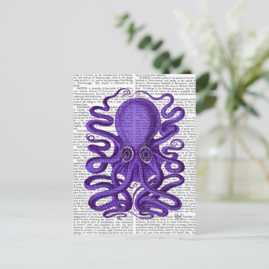 Paarse octopus briefkaart (Staand voorkant)
