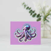 Paarse octopus briefkaart (Staand voorkant)
