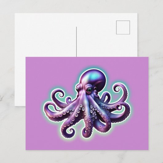 Paarse octopus briefkaart (Voorkant / Achterkant)