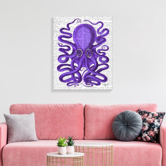 Paarse octopus canvas afdruk (Insitu (Woonkamer))