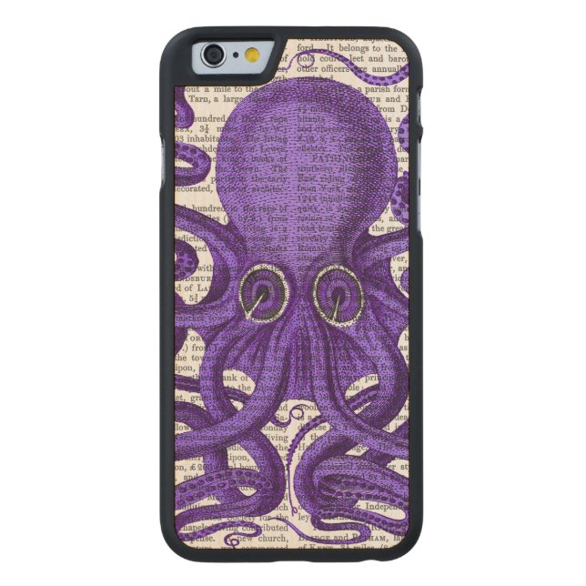 Paarse octopus carved wood iPhone hoesje (Achterkant)