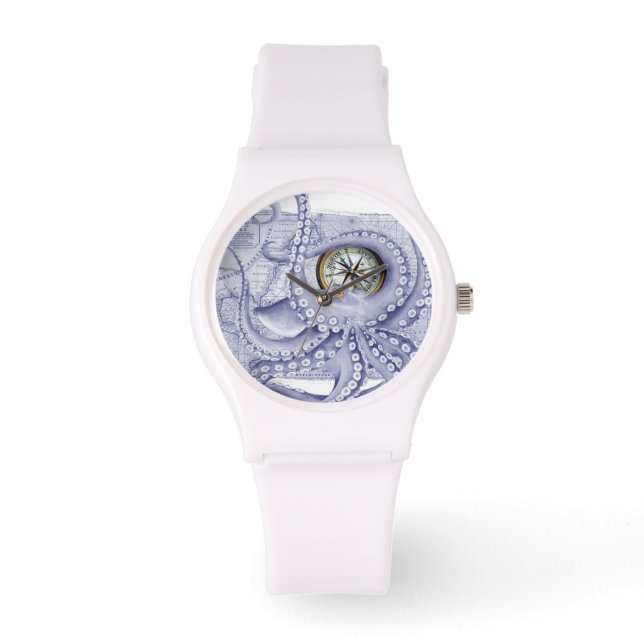 Paarse octopus Compass Horloge (Voorkant)