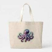 Paarse octopus grote tote bag (Achterkant)