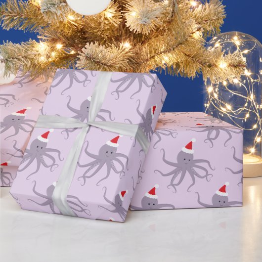 Paarse octopus in Kerstmis in Santa Hat Cadeaupapier (Feestdagen)