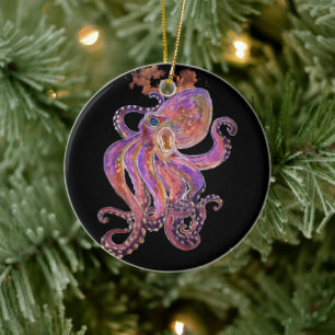 Paarse octopus keramisch ornament