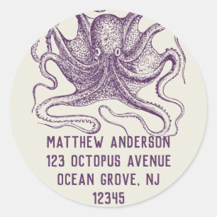 Paarse octopus ronde retour adreslabels sticker