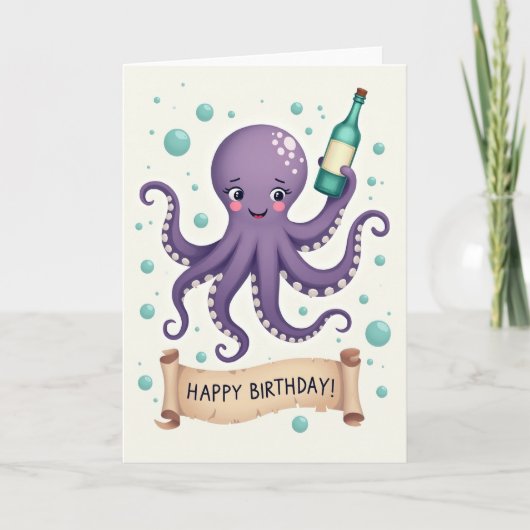 Paarse Octopus Verjaardagskaart Kaart (Voorkant)