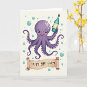 Paarse Octopus Verjaardagskaart Kaart (Gele Bloem)
