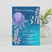 Paarse octopus verjaardagsuitnodiging kaart (Staand voorkant)