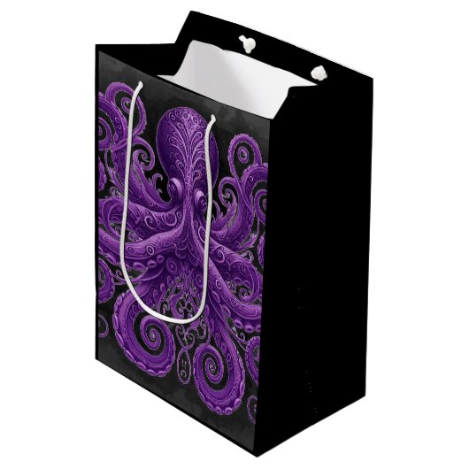 Paarse Octopus Victorian Steampunk Kraken Medium Cadeauzakje (Voorkant Gekanteld)