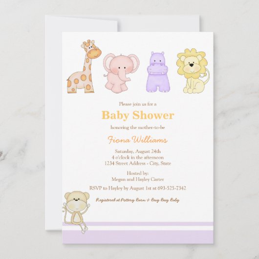 Paarse Oerwoud Baby's Baby shower Uitnodiging (Voorkant)