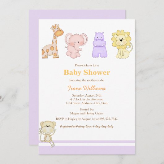 Paarse Oerwoud Baby's Baby shower Uitnodiging (Voorkant / Achterkant)