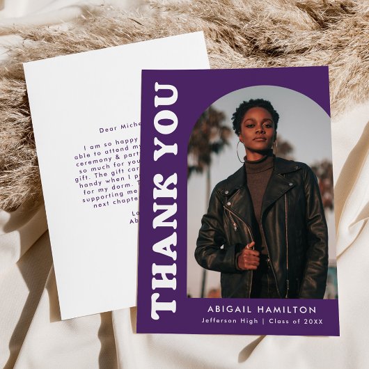 Paarse offset Arch Photo Afstuderen Bedankkaart