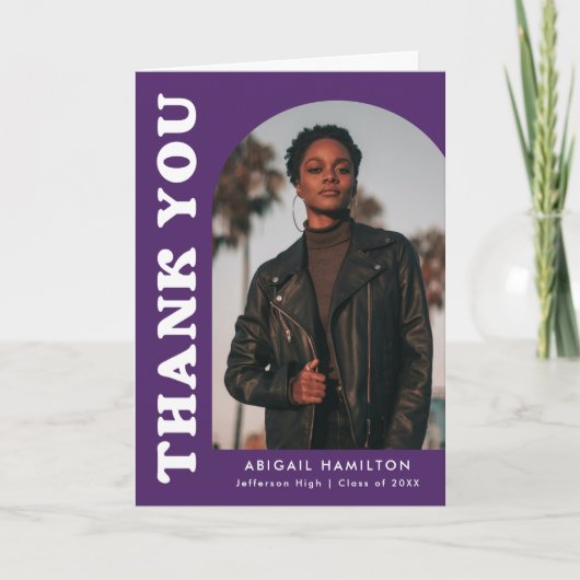 Paarse offsetbedekking 4 Foto-Afstuderen Bedankkaart (Voorkant)