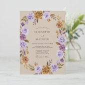 Paarse Oker Ranunculus Eucalyptus Bruiloft Kaart (Staand voorkant)