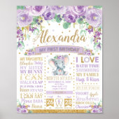 Paarse olifant 1e verjaardag van de Meenstone Birt Poster (Voorkant)