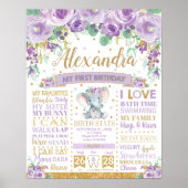 Paarse olifant 1e verjaardag van de Meenstone Birt Poster (Voorkant)