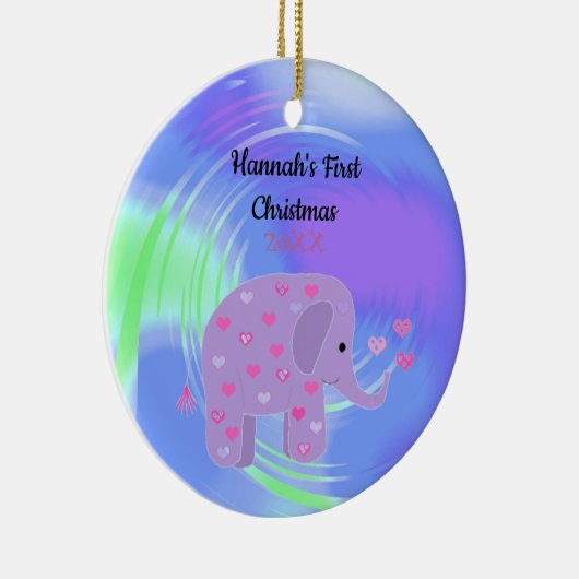 Paarse olifant Baby eerste Kerstmis Keramisch Ornament (Rechts)
