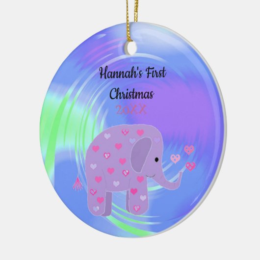 Paarse olifant Baby eerste Kerstmis Keramisch Ornament (Links)