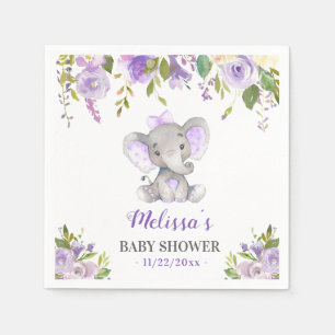 Paarse Olifant Baby Meisje Douche Bloemen Sprinkle Servet