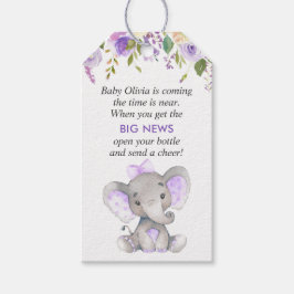 Paarse Olifant Baby Meisje Douche Mini Fles Favor Cadeaulabel