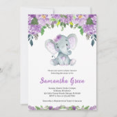 Paarse Olifant Baby Shower Kaart (Voorkant)
