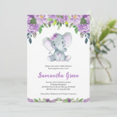 Paarse Olifant Baby Shower Kaart (Staand voorkant)