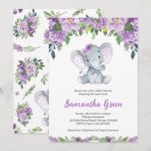 Paarse Olifant Baby Shower Kaart (Voorkant / Achterkant)