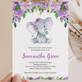 Paarse Olifant Baby Shower Kaart
