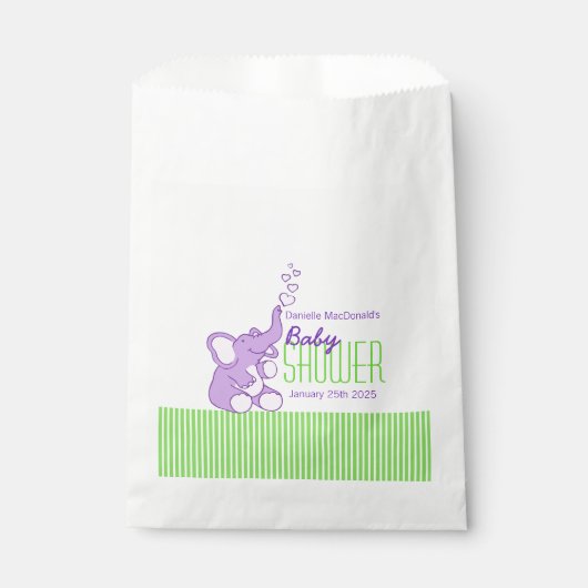 Paarse olifant baby shower op maat bedankzakje (Voorkant)