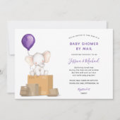 Paarse Olifant Baby shower per Mail uitnodiging (Voorkant)