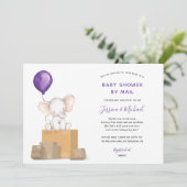 Paarse Olifant Baby shower per Mail uitnodiging (Staand voorkant)