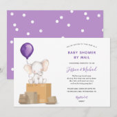 Paarse Olifant Baby shower per Mail uitnodiging (Voorkant / Achterkant)