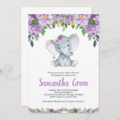 Paarse Olifant Baby Shower Uitnodiging (Voorkant / Achterkant)