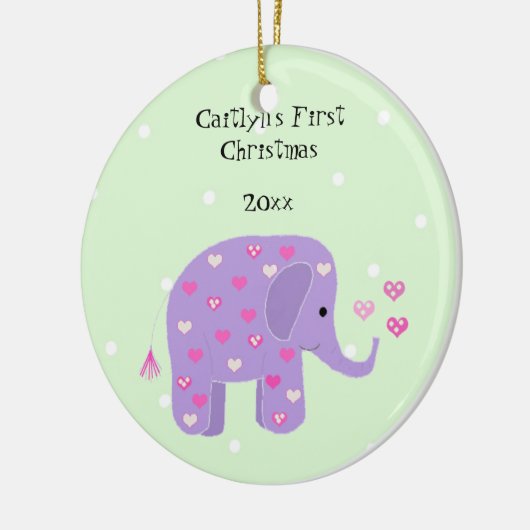 Paarse Olifant Baby's Eerste Kerstmis Keramisch Ornament (Links)