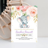 Paarse olifant bloemenbloem Baby shower Kaart