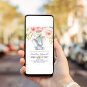 Paarse olifant bloemenbloem Baby shower Kaart