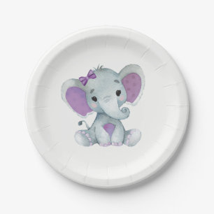 Paarse olifant Bord 4 Baby shower, geboortedag