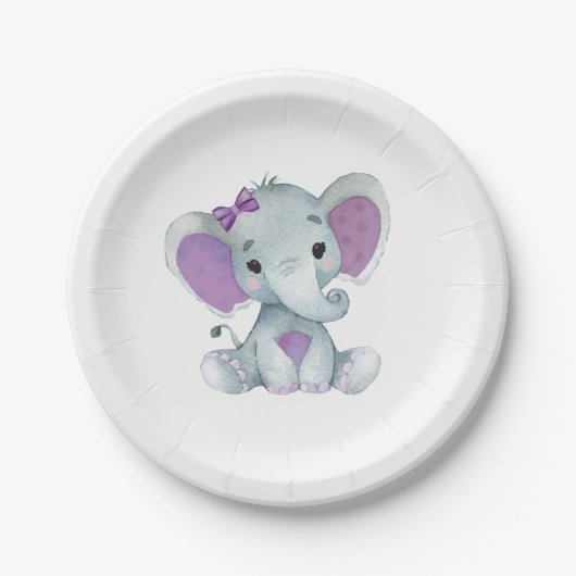 Paarse Olifant Bord 4 Baby shower, Verjaardag (Voorkant)