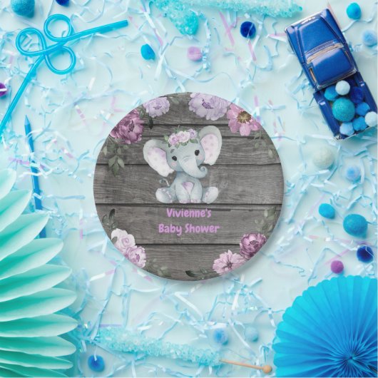 Paarse Olifant Bord 4 Baby shower, Verjaardag (Feest)