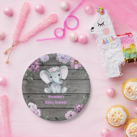 Paarse Olifant Bord 4 Baby shower, Verjaardag (Feest)