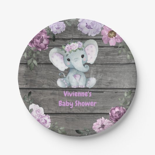 Paarse Olifant Bord 4 Baby shower, Verjaardag (Voorkant)
