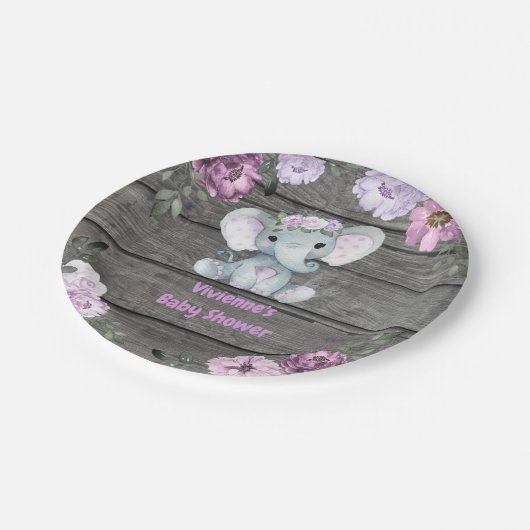 Paarse Olifant Bord 4 Baby shower, Verjaardag (Gekanteld)