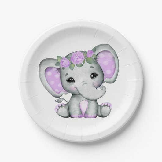 Paarse Olifant Bord 4 Baby shower, Verjaardag Roos (Voorkant)