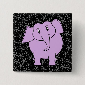 Paarse olifant Cartoon. Blauwe Floral achtergrond. Vierkante Button 5,1 Cm