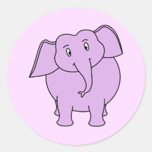 Paarse olifant. Cartoon Ronde Sticker