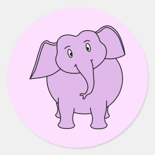 Paarse olifant. Cartoon Ronde Sticker (Voorkant)
