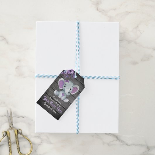 Paarse olifant dank u Label rustieke bloemen Cadeaulabel (Met Touw)