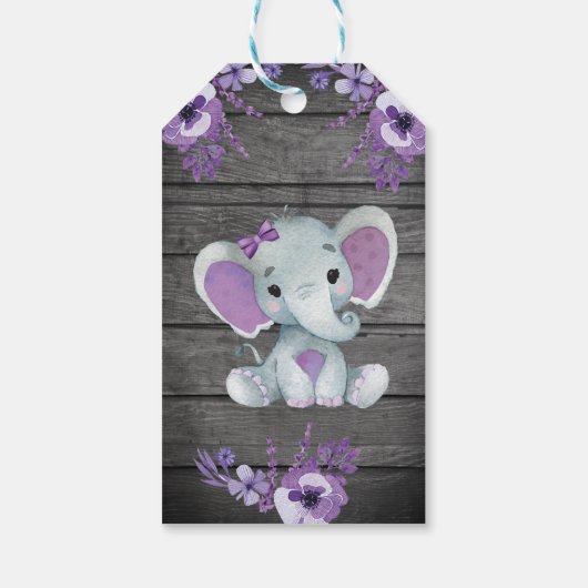 Paarse olifant dank u Label rustieke bloemen Cadeaulabel (Achterkant)