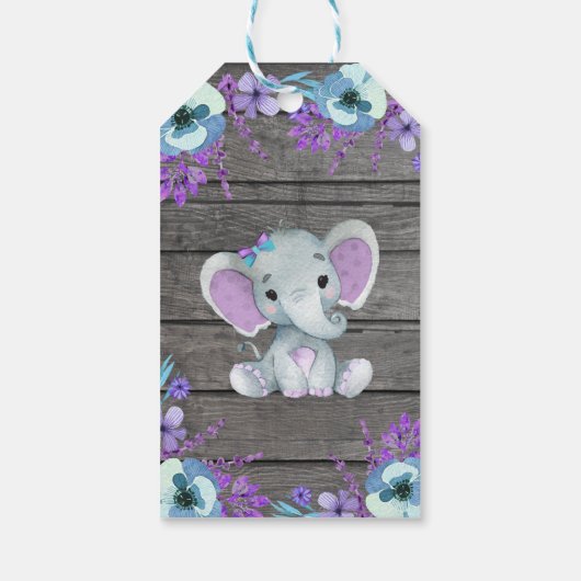 Paarse olifant dank u Label rustieke bloemen Cadeaulabel (Achterkant)